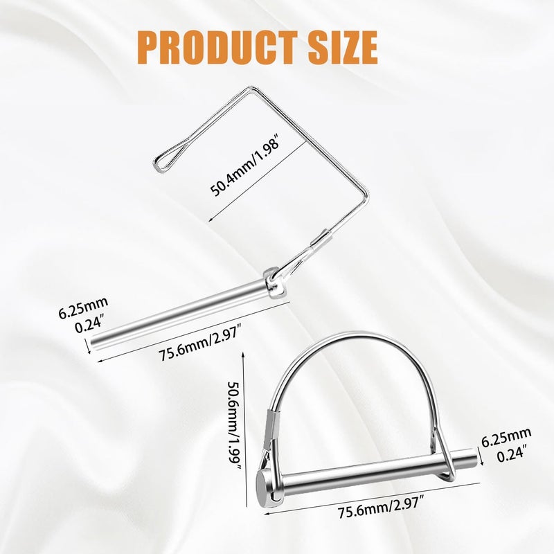 mankk 10PCS 1/4" Silver Square Trailer Hitch Pin Arch Pto Shaft Locking Pin Wire Lock Pin Zinc-Plated PTO Shaft Safety Locking Pin for Farm Lawn Garden Hitches M-127-5D-5F-SR - Image 2